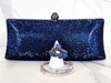 Navy Crystal Clutch,  Sterling Silver Blue Pave Flower Ring and 3 Wrap Bracelets