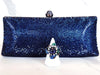 Navy Blue Crystal Clutch Purse and Sterling Silver Blue and Green Sapphire Flower Ring