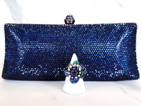 Navy Blue Crystal Clutch Purse and Sterling Silver Blue and Green Sapphire Flower Ring