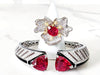 Sterling Silver Ruby Flower Ring and Cuff Bracelet