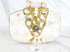 Gold and White Mother of Pearl Stone Embellished Clutch Purse, Goldtone Double Finger Ring