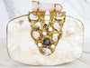 Gold and White Mother of Pearl Stone Embellished Clutch