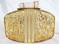 Gold and White Mother of Pearl Stone Embellished Clutch