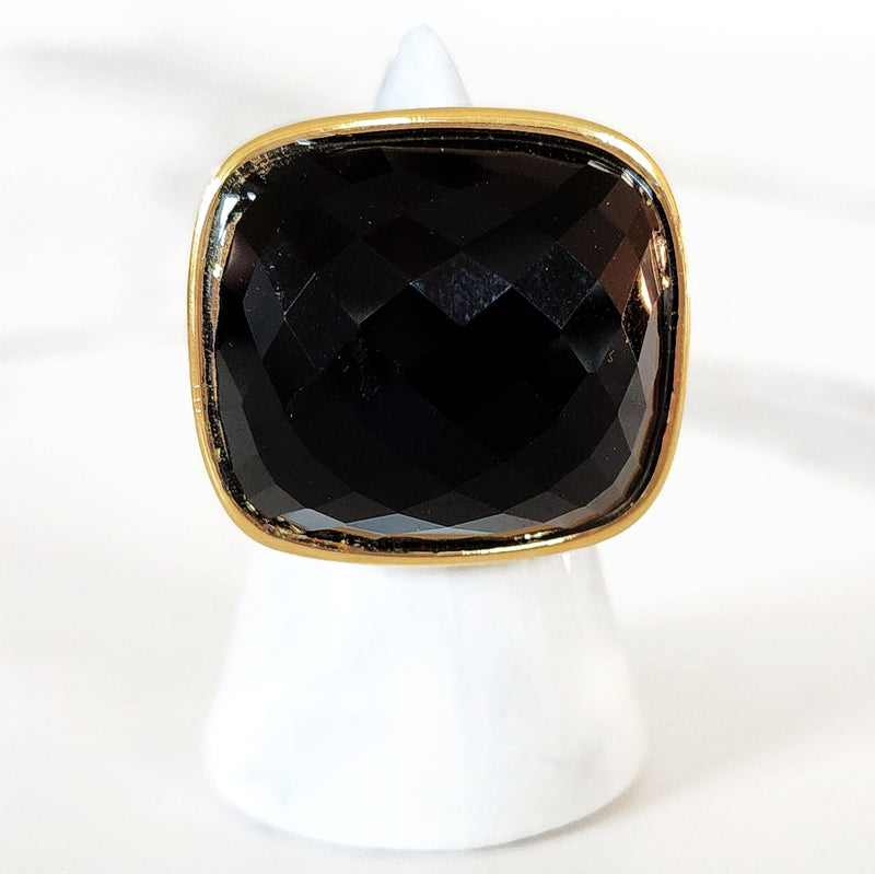 Black and Gold Crystal Clutch and Black Glass Ring