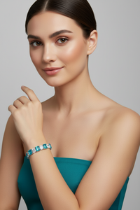Sterling Silver Paraiba Tourmaline Diamond Tennis Bracelet