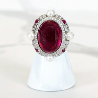 Sterling Silver Ruby and Pearl Embellished Ring