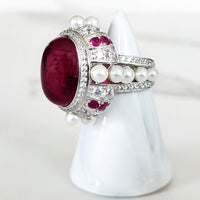 Sterling Silver Ruby and Pearl Embellished Ring