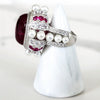 Sterling Silver Ruby and Pearl Embellished Ring and Bracelet