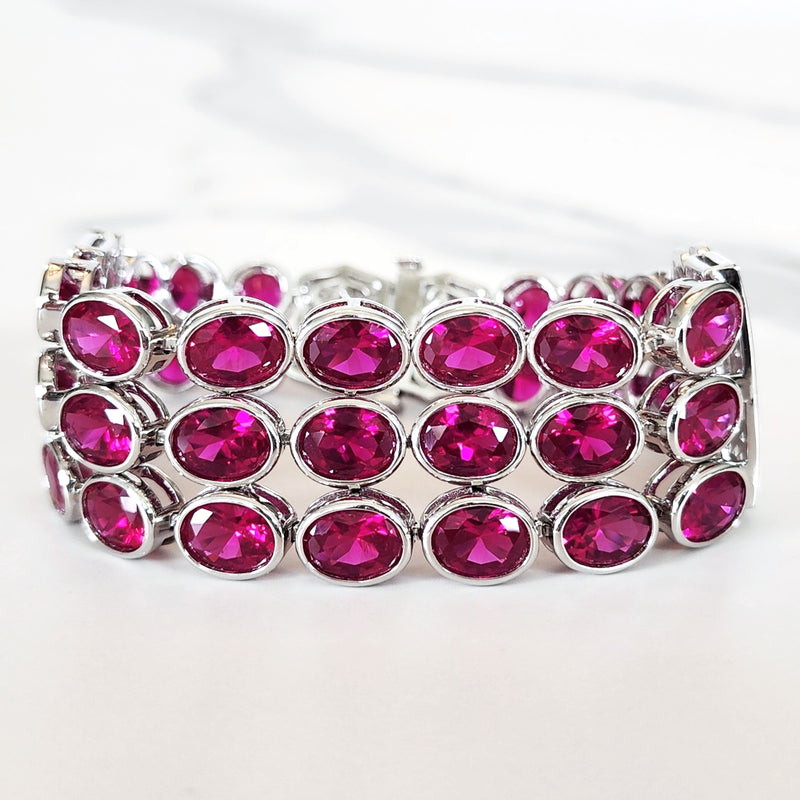 Sterling Silver Oval Cut Ruby Bracelet