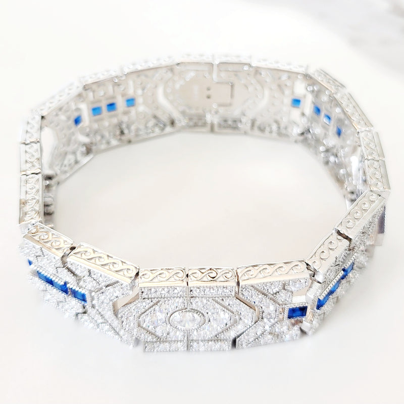 Sterling Silver Sapphire Art Deco Bracelet