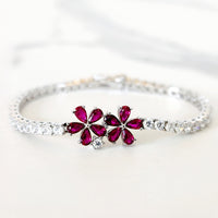 Sterling Silver Ruby Mini Flower Tennis Bracelet