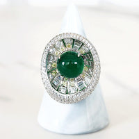 Sterling Silver Green Jade Lily Pad Ring