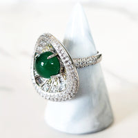 Sterling Silver Green Jade Lily Pad Ring