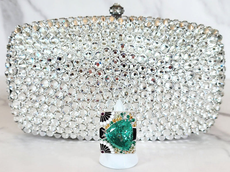 Silver Crystal Clutch Purse and Pairaba Ring