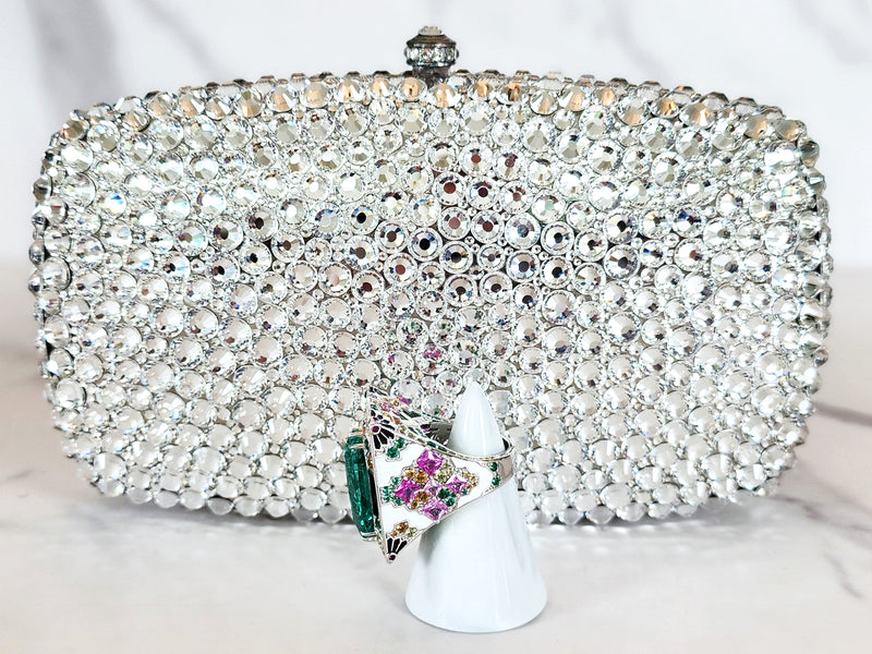 Silver Crystal Clutch Purse and Pairaba Ring