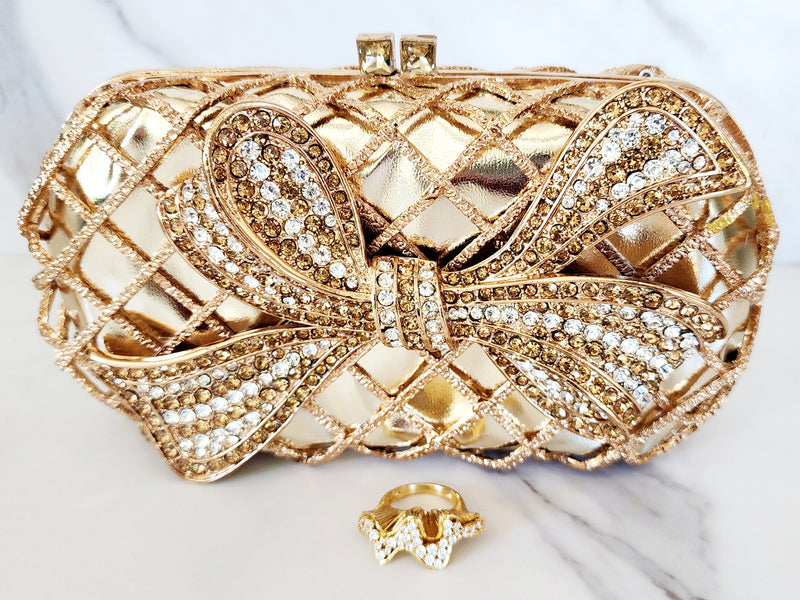 Gold Bow Clutch and Ring