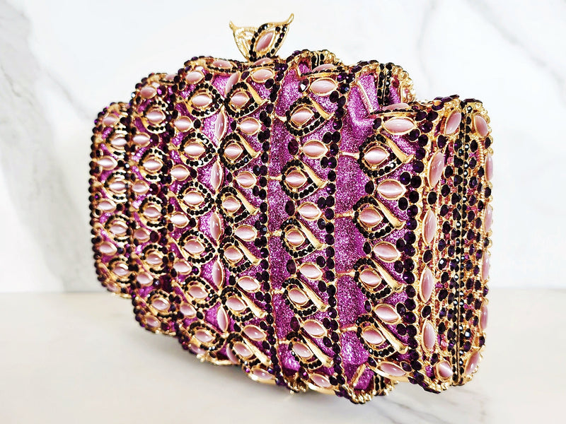 Purple and Pink Crystal Clutch Purse