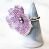 Sterling Silver Large Pink Pave Flower Ring