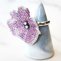 Sterling Silver Large Pink Pave Flower Ring