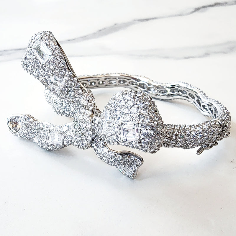 Sterling Silver Diamond Bow Bangle and Open Diamond Ring