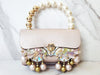 Pink Leather Pearl Embellished Purse, Pink Flower Ring and Earrings