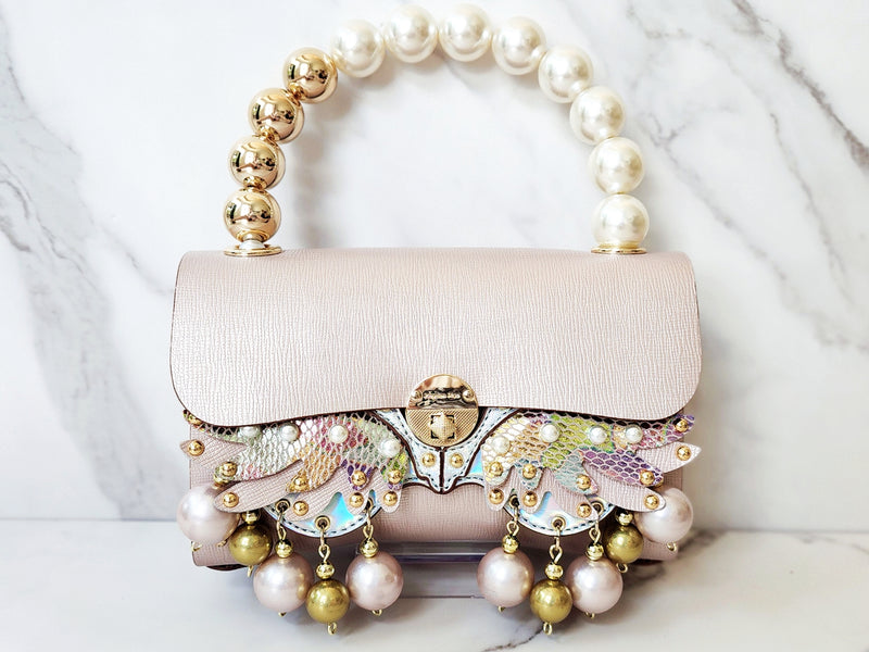 Pink Leather Pearl Embellished Purse