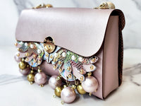 Pink Leather Pearl Embellished Purse