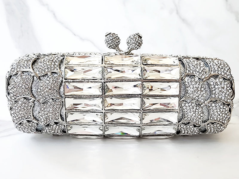 Silver Oblong Crystal Clutch