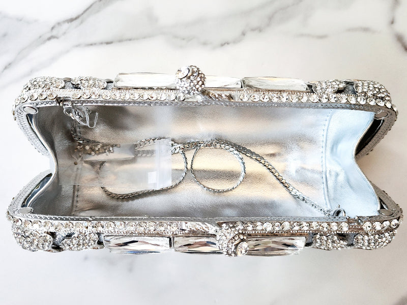 Silver Oblong Crystal Clutch