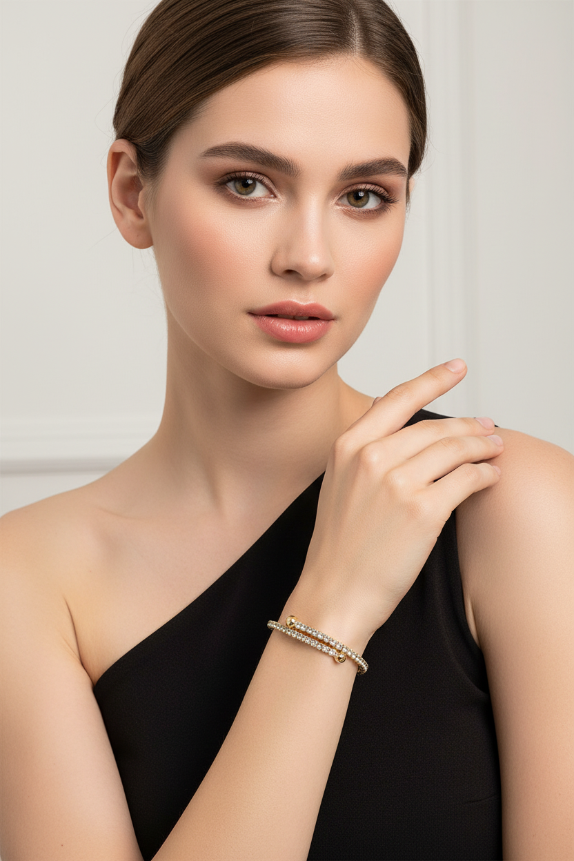 Sterling Silver Gold Plated Diamond Wrap Bangle