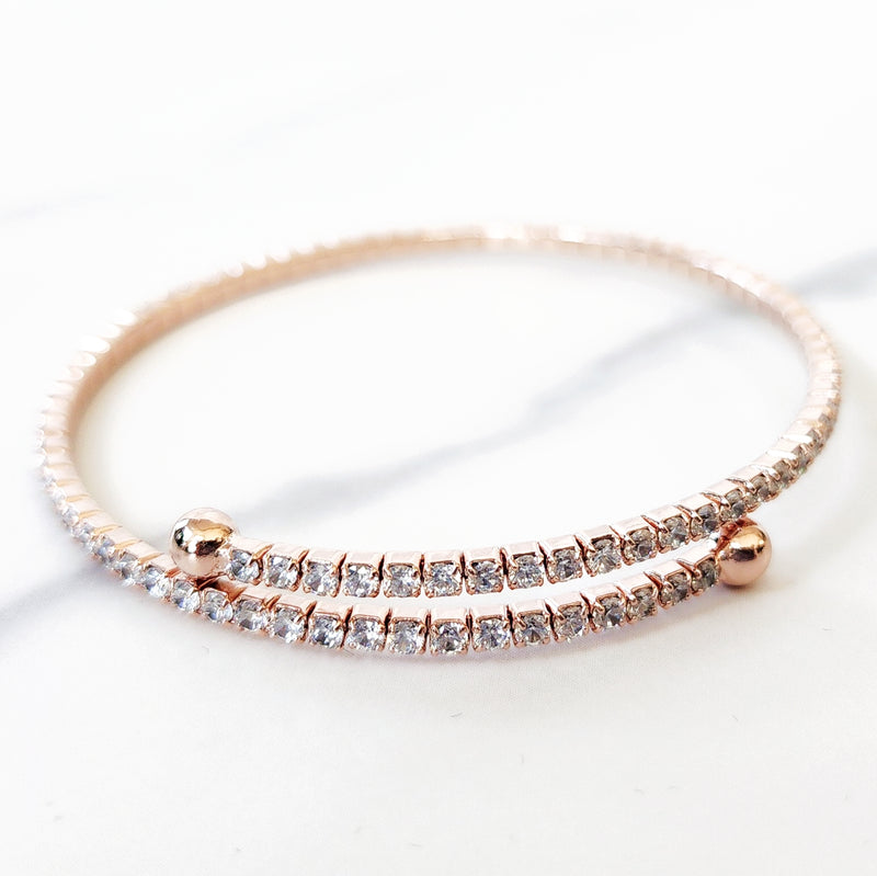 Sterling Silver Rose Gold Plated Diamond Wrap Bangle