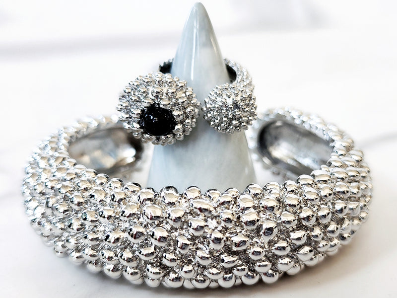 Silver Popcorn Cuff and Ring