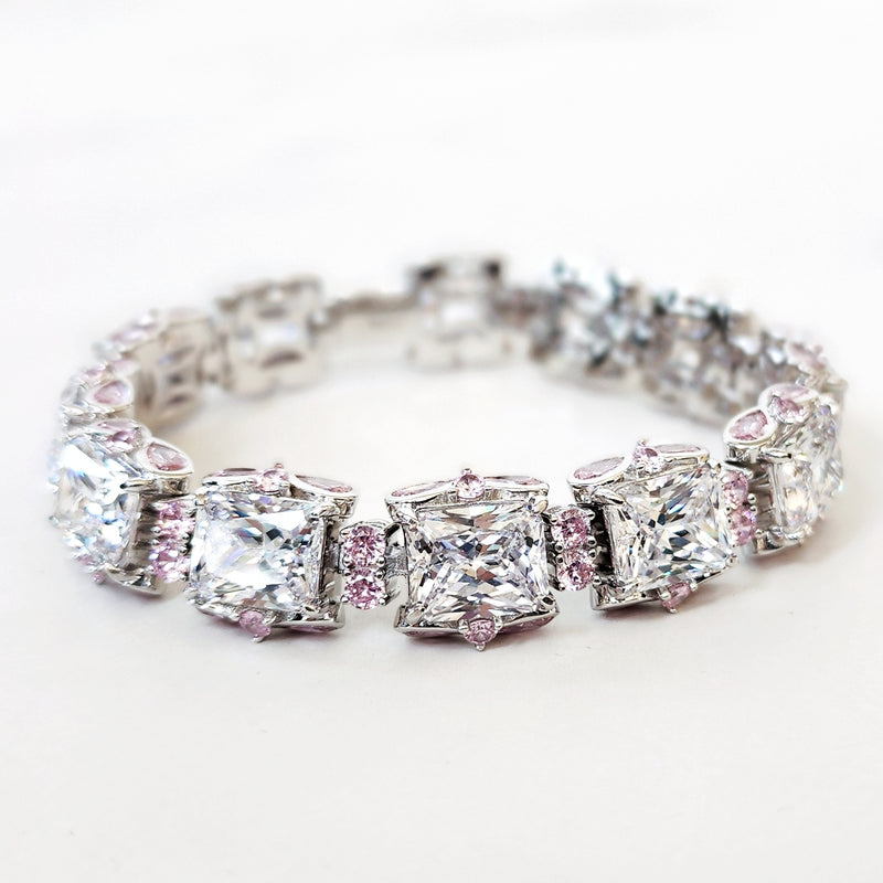 Sterling Silver Radiant Cut Pink and White Sapphire Bracelet