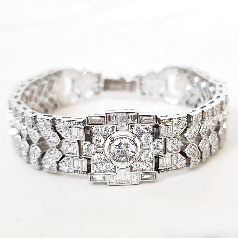 Sterling Silver Art Deco Geometric Diamond Bracelet