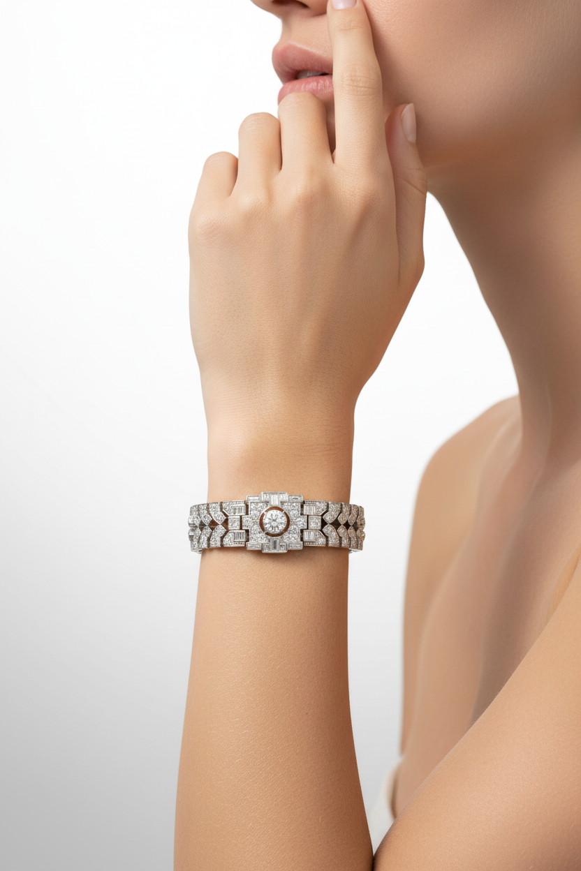Sterling Silver Art Deco Geometric Diamond Bracelet