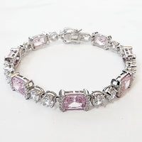 Sterling Silver Pink and White Diamond Bracelet