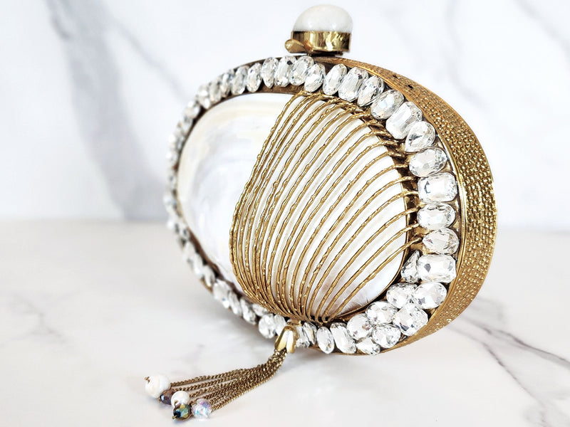 White Mother of Pearl Tassel Clutch