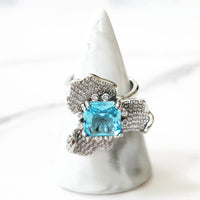 Silvertone Blue Flower Ring