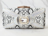 Gray Snakeskin Crystal Embellished Bow Clutch