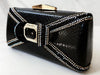 Black Snakeskin Crystal Embellished Bow Clutch