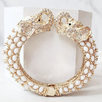 White Double Head Elephant Cuff Bracelet