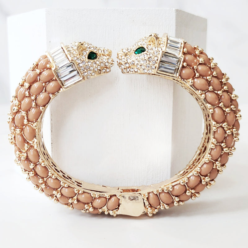 Tan Double Head Panther Cuff Bracelet