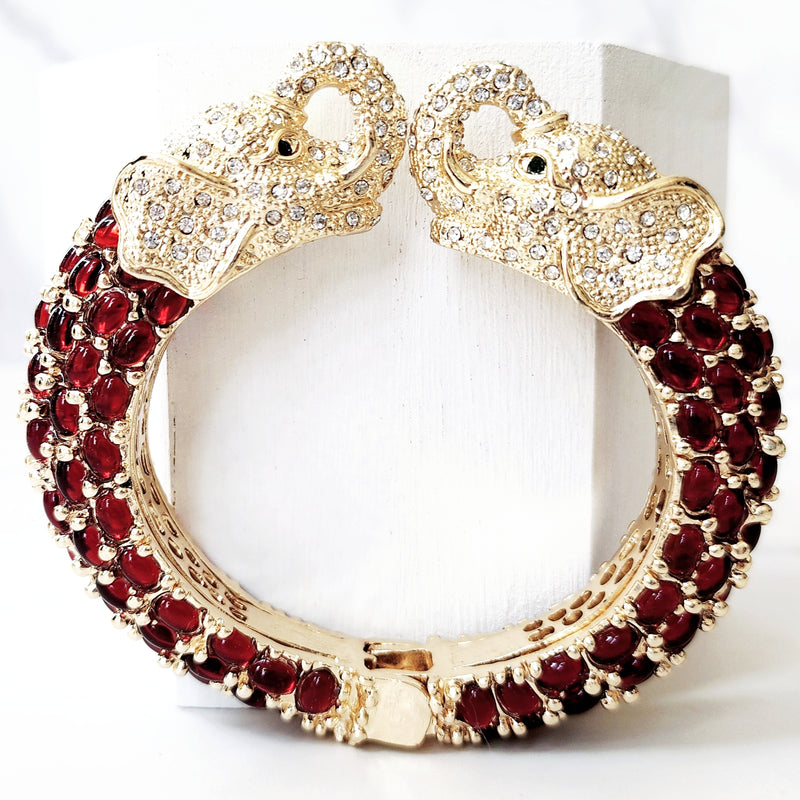 Red Double Head Elephant Cuff Bracelet