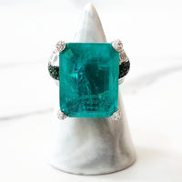 Sterling Silver Paraiba and Green Pave Stone Ring