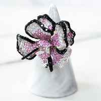 Sterling Silver Pink and Black Pave Flower Ring