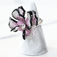 Sterling Silver Pink and Black Pave Flower Ring