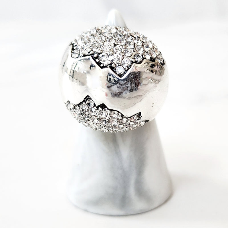 Silvertone Irregular Pave Stone Dome Ring