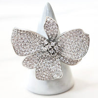 Silver Crystal Flower Ring