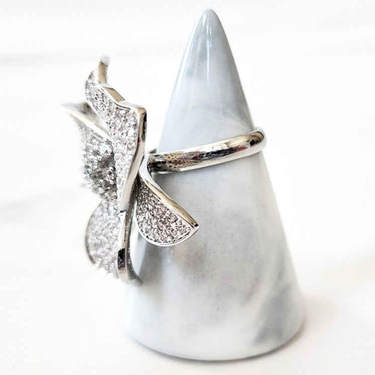 Silver Crystal Flower Ring