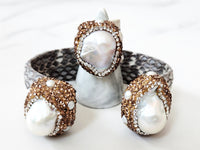 Gray Snakeskin Pave Stone Embellished Cuff and Ring